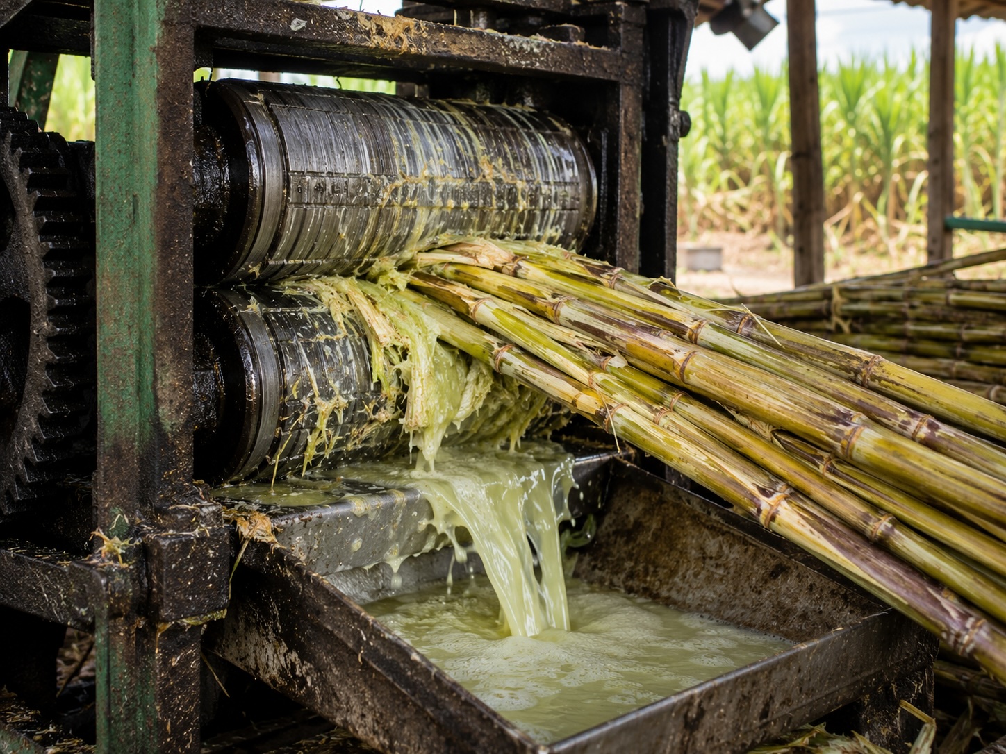 Sugarcane crushing and juice extraction at Royal Cane